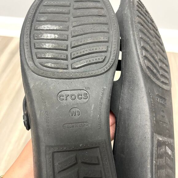 Crocs Sandals Women’s 9 Patricia Black Slip On Slide Strappy Low Wedge - Picture 5 of 7